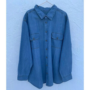 Boulder Creek Trading Company Mens Long Sleeve Denim Twill Polo Blue Sz 3XL
